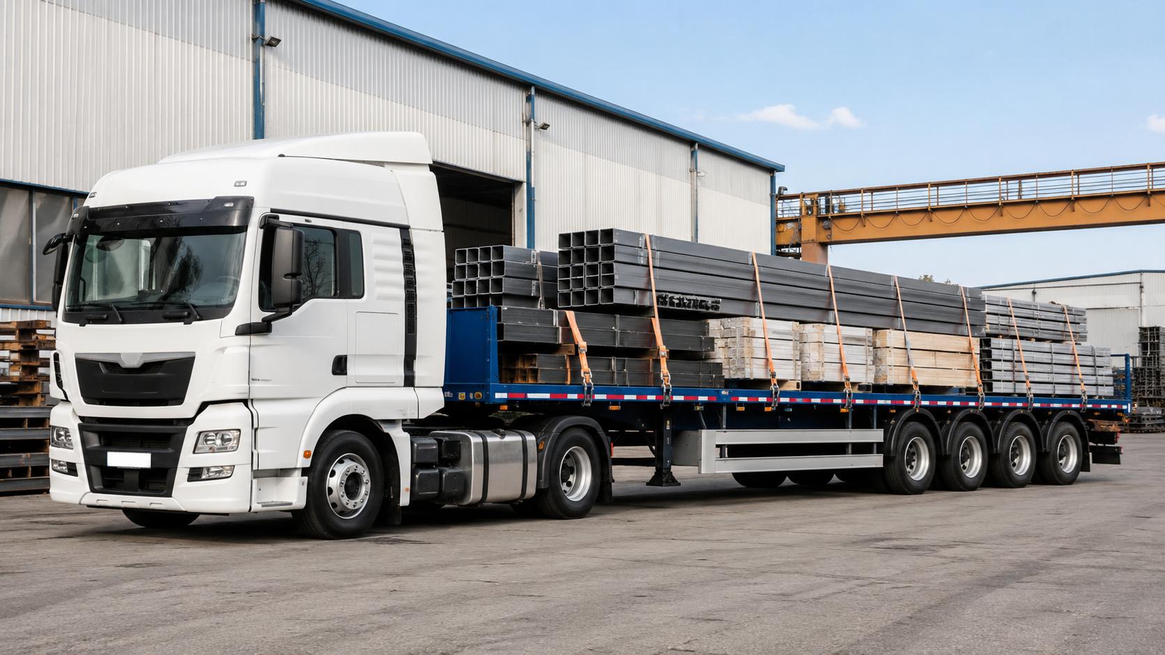 Camión plataforma para transporte de perfiles y materiales de construcción